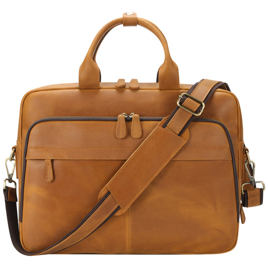 Jack&Chris Leather Briefcase for Men,Retro Business Travel Messenger Bag,Large 15.6 Laptop Work Bag