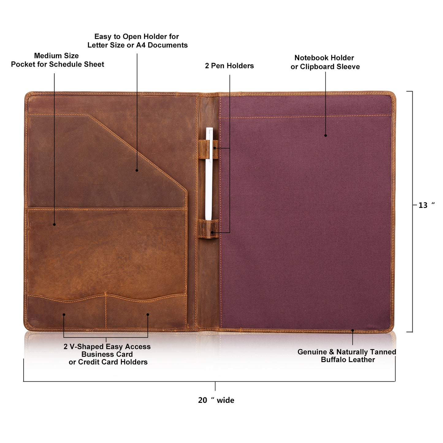 Jack&Chris Leather Portfolio, A4 Document Folder Legal Pad Padfolio