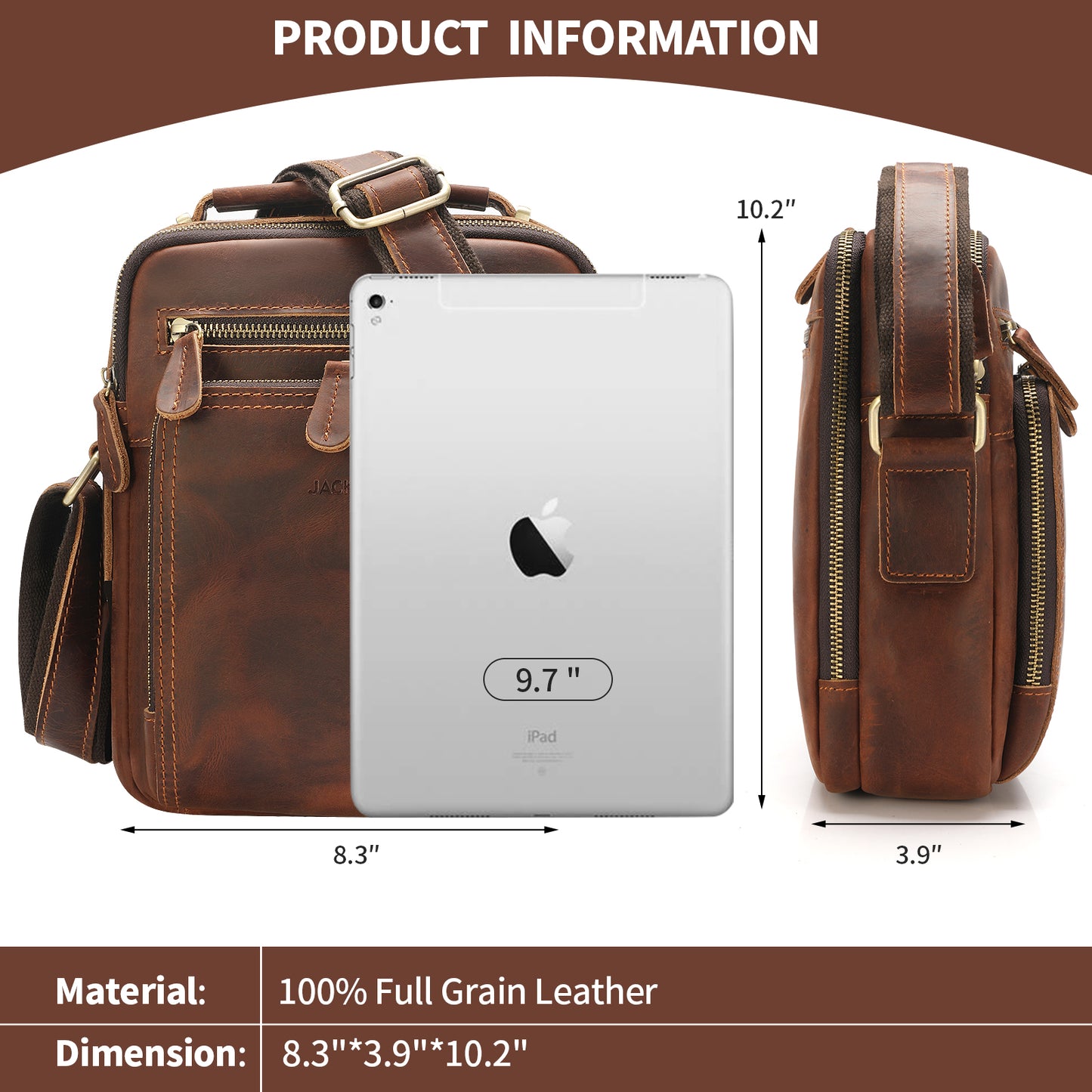 Jack&Chris Leather Messenger Bag for Men, Man Purse Crossbody Bags for Work Business