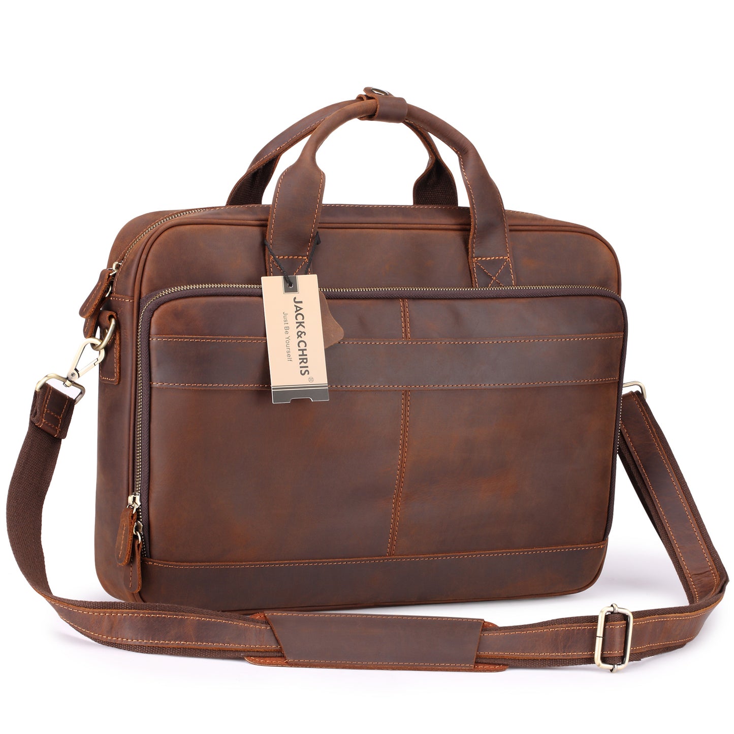 Jack&Chris Leather Briefcase for Men,Business Travel Laptop Messenger Bags