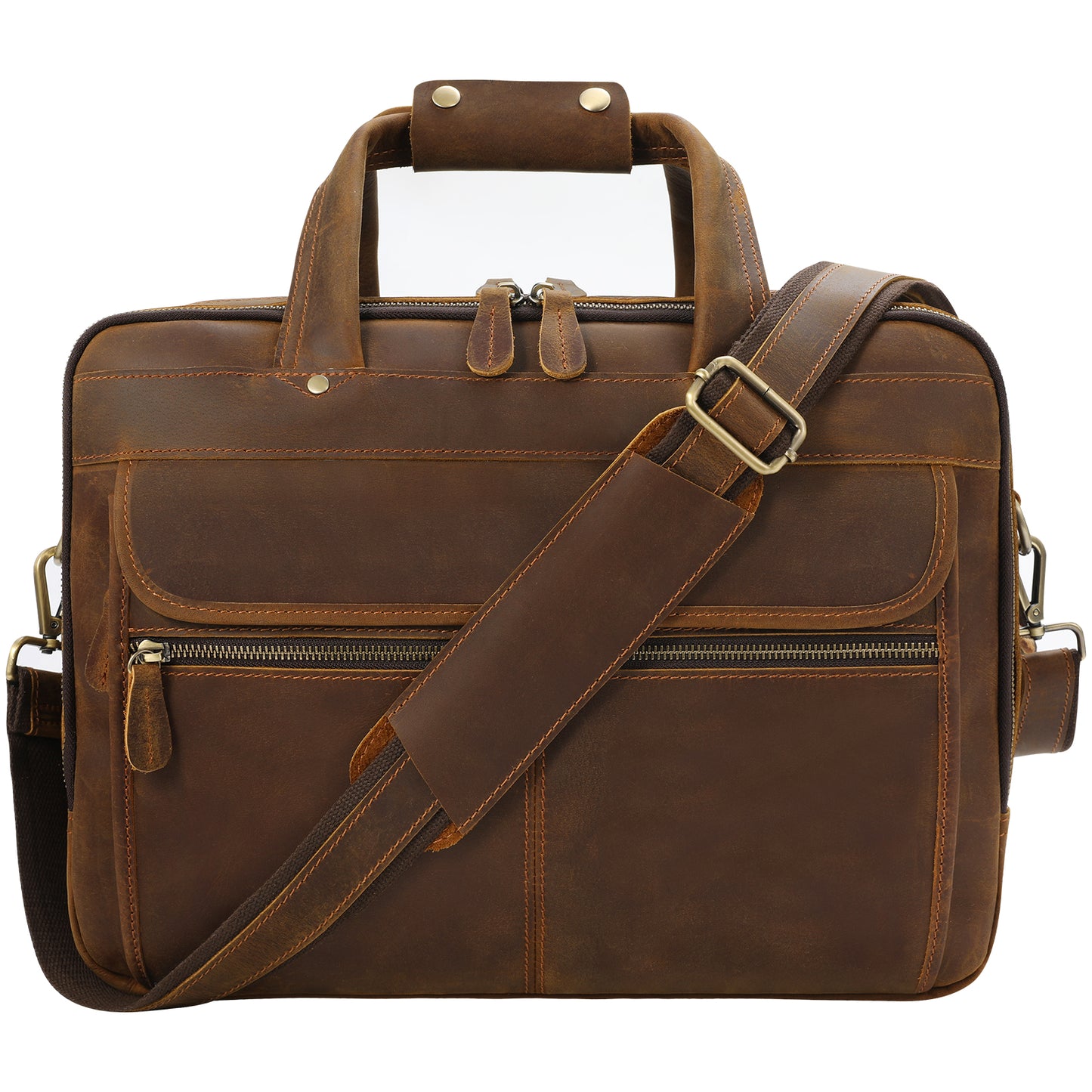 Jack&Chris Leather Briefcase for Men,Retro Business Travel Messenger Bag,Large 15.6 Laptop Work Bag